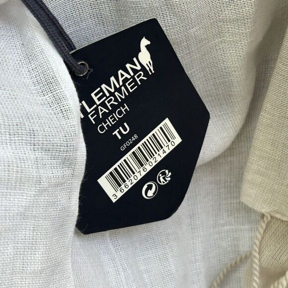 New Gentleman Farmer Scarf Wrap White Tan 100% Cotton Fringe nwt - Picture 7 of 12